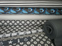 MEGA Stoffpaket 5 x50x140 (70) cm Jersey Schrägband maritim Anker Stoffe grau