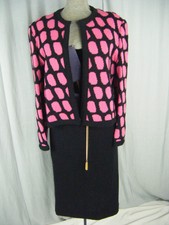 Castleberry Vtg 70-80s Black/Dk Pink Wool Jacket/Skirt/Belt-Bust 41/Waist 33-38