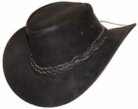 Lederhut Knautschbar Used-Look Kinnriemen Cowboyhut Westernhut Hut Anhrazit Neu