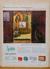 1953 magazine ad for Sparton Cosmic Eye Television and radios, tv set in barn