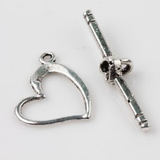 Stylish 10Sets Tibetan Silver Heart Hook Eye Toggle Clasps Jewelry Findings Diy