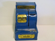 Vintage UNCLE SAM'S 3 COIN CASH REGISTER BANK Metal Toy WORKS BLUE