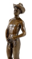 Erotische Männerbronze - "Cowboy mit erregtem Glied" - signiert