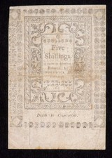 1786 Rhode Island 5 Schilling Colonial Paper Note