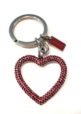 NEW RARE Coach Crystal Pave RED Open Heart  Key Ring Fob KeyChain 6568