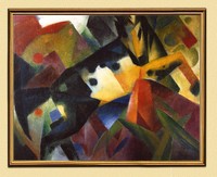 BLAUER REITER FRANZ MARC PFERD LEINWAND IM GOLDRAHMEN 5