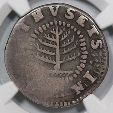 1652 N-23 Ngc F12 Massachusetts Small Pine Tree Shilling Scarce Strike Weakness