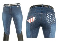 HKM Reithose Stars & Stripes Denim Vollbesatz aus Silikon alle Größen Jeans