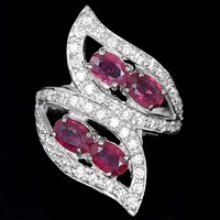 925 SILBER & 585 Weißgold Ring Rubin Zirkonia Gr.55