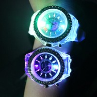 Damen Armbanduhr Silikon LED Uhr Kristall Strass Analog Quarzuhr NEU