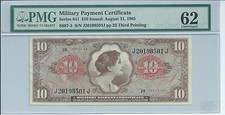 Mpc Series 641 Military Payment Certificate $10 Pmg 62 Unc 1965 501J 3rd