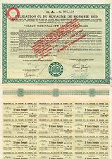Kingdom Of Hungary Bond 1925 stock certificate W/Coupons