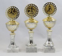 3er Serie Pokale in Silber/Gold 24 - 26 cm inkl. Gravur und Emblem Nr. 5