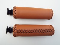 Fahrradgriffe Lenkergriffe "VINTAGE"Leder vernäht mit Endstopfen Braun  #32127
