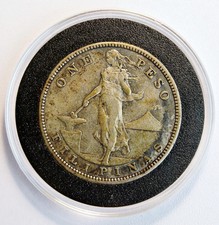 1907 S 1 Peso Us-Philippines Silver Coin Manila Bay Xf/Au Details Lv#634