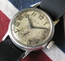 1943 Elgin Military Wristwatch WW2 7 Jewels Base metal case RUNS