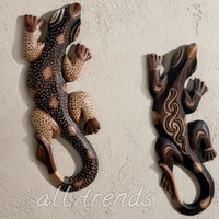 Afrika Deko Holz Gecko Bali 2Stk. Figur Tier Eidechse Wanddeko Salamander Echse