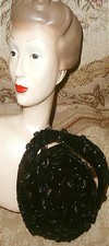 Made In France Christian Dior Paris 1949 Sparkly Black Velvet,Jet Beaded Hat Vg