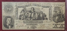 1861 The Confederate States Of America Twenty Dollars With Stamp