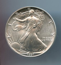 1991 ~ $1 Silver Eagle Dollar ~ Bu ~ Struck Thru Error Obv!