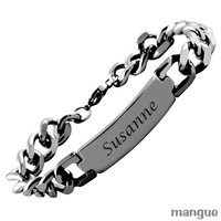 Armband Edelstahl mit Diamantgravur 22 cm - Gravur nach Wahl  Damen/Herren - NEU