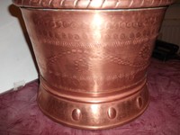 Kupfer-Übertopf Kupfer Blumentopf  handgedengelt  h 19,5cm cr 1950 er