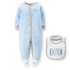 New Carter's Boy Sleep n Play & Bib Easter Bunny Rabbit Feet Print NB 3m 9m NWT