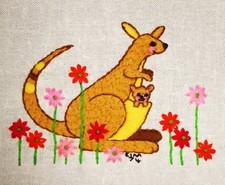 Kangaroo Floral Vintage Finished Kit Completed Retro Wall Art Crewel Embroidery
