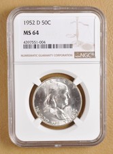 1952 D Franklin Silver Half Dollar Ngc Ms64
