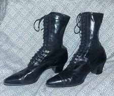 Antique Victorian/Edwardian Lace Up Black Leather High Boots Gimbel Brothers