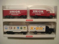 2x Wiking H0 Koffer-Lastzug 886 04 + Werbemodell (aw22)