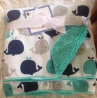 Reversible kids Baby Boy Whale Print Blanket White/Navy/Blue ocean life sherpa