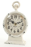 Tischuhr Uhr Standuhr Metall weiß Landhaus used look Shabby Chic