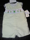 PETIT AMI BOYS 9M SMOCKED GREEN SHORTALL W/EMBROIDERED FROG ~NEW