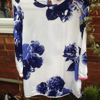 Joules Eden top size 8 white/blue/pink VGC