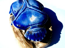 Vintage Egyptian Lapis Blue Faience Statue Hand Made Scarab Khepri Sculpture