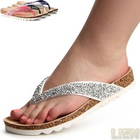 Damenschuhe Glitzer Sandalen Zehentrenner Keilabsatz Sandaletten