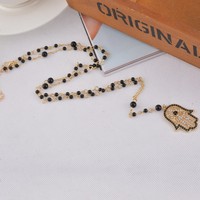 Halskette mit Hamsa Fatimas Hand Anhänger Glasperlen Glück Amulett 62.5cm