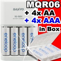 Sanyo MQR06 Ladegerät + 4x AA + 4x AAA eneloop Akkus