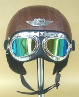 offene Gesicht Der Braune Leder Helm Brille Vintage Helmet und Brillen M L XL