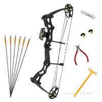 SET Compoundbogen Man Kung Hawk® Schwarz für Erwachsene 50-70 lbs RH