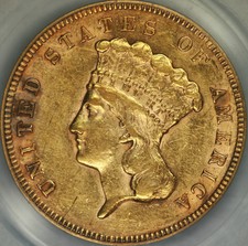 1878 $3 Gold Pcgs Au53
