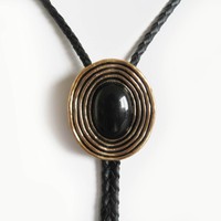 Bolotie Schwarzer Obsidian, Bolo Tie, Western-Krawatte, echt vergoldet!