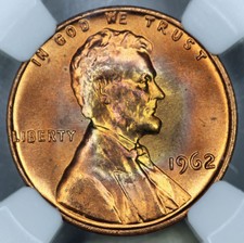 1962 Ngc Ms65Rb Attractively Toned Lincoln Cent