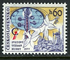 Czechoslovakia 2135, MNH. Intl. Music Council. Globe, Violin, Doves, 1977