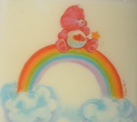 Vintage CARE BEARS 3 x 3inch Square Cube CANDLE UNUSED Cheer Funshine Rainbow