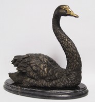 BRONZE SCHWAN SKULPTUR MIT MARMORSOCKEL 6 KG FIGUR