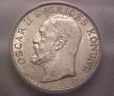 1907 Eb Sweden 1 Krona - .800 Silver, Icg Ef45
