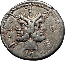 Roman Republic Rome 119BC Janus Roma Trophy Authentic Ancient Silver Coin i58461