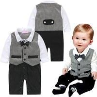 New Baby Boy Party Wedding Tuxedo Playsuit Jumpsuit Romper Bow Tie Set